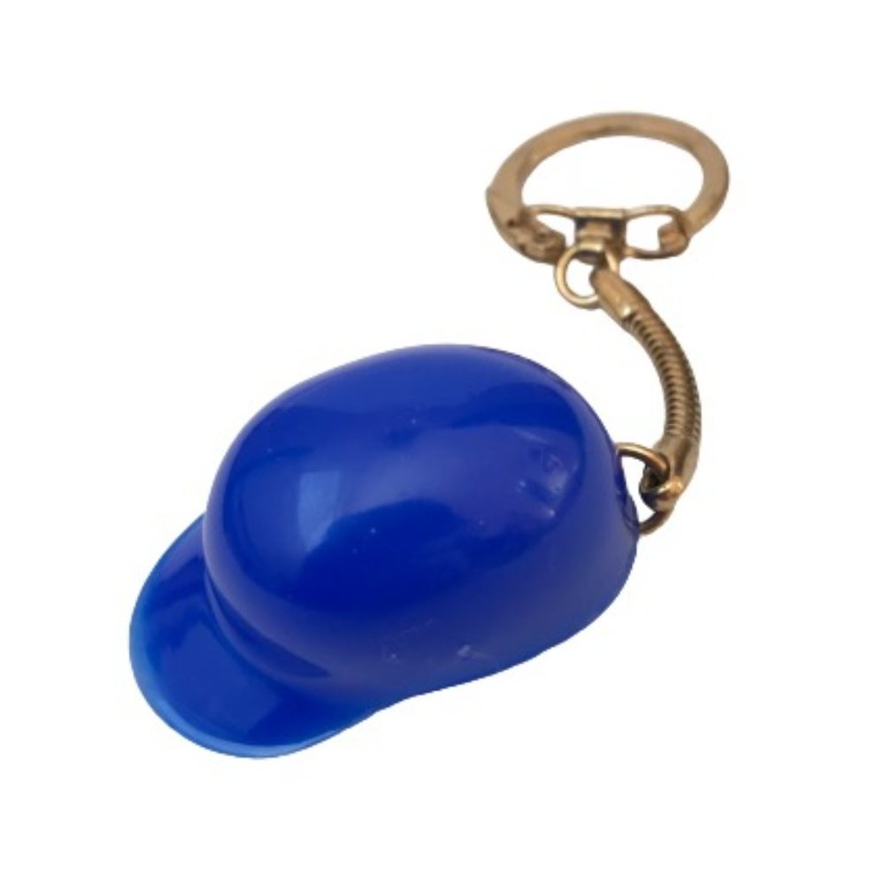 Vintage Blue Gold Baseball Batting Helmet Key Ring